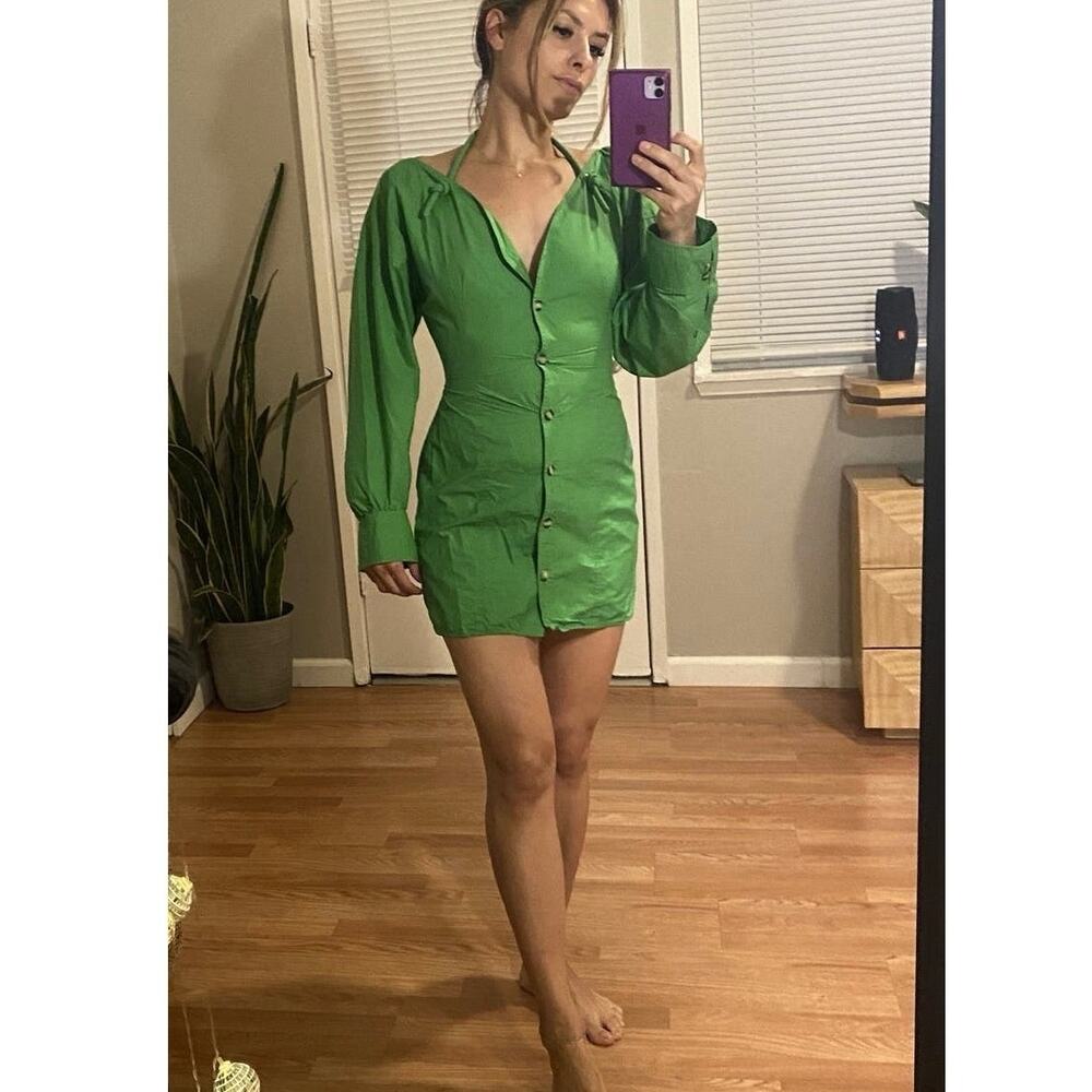 NANUSHKA Green 100% Cotton Shirt Plunge Neckline Halter Tie Alyssa Dress Size XL